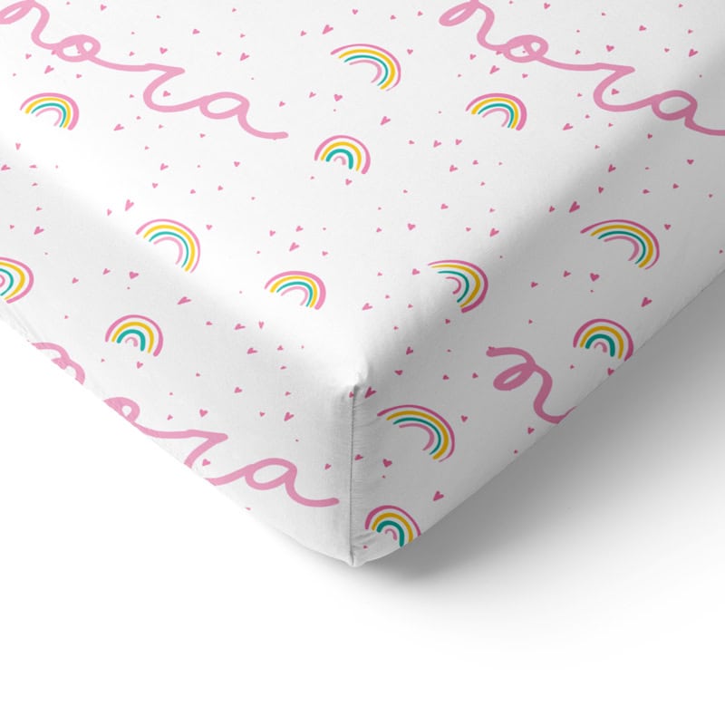 Pink Rainbows Crib Sheet Corner