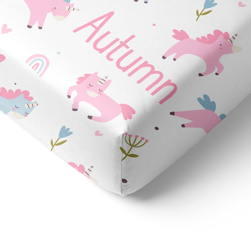 Playful Unicorn Crib Sheet Corner