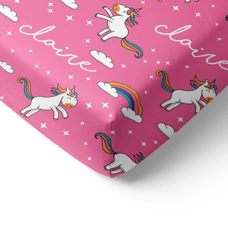 Rainbow Unicorn Crib Sheet Corner