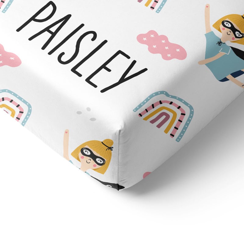 Super Girl Crib Sheet Corner