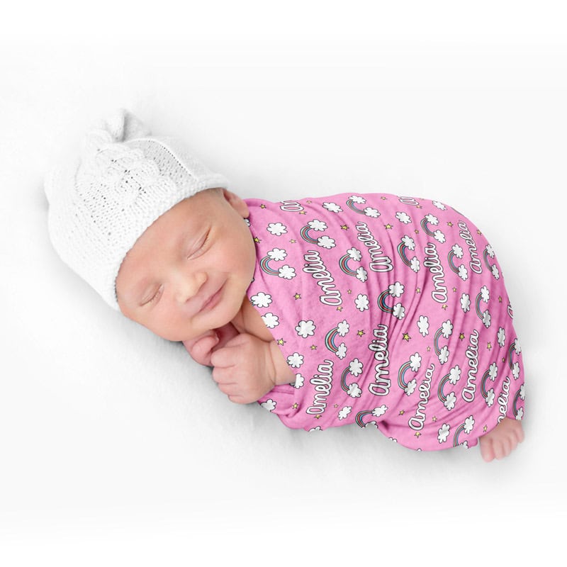 rainbow skies swaddle baby