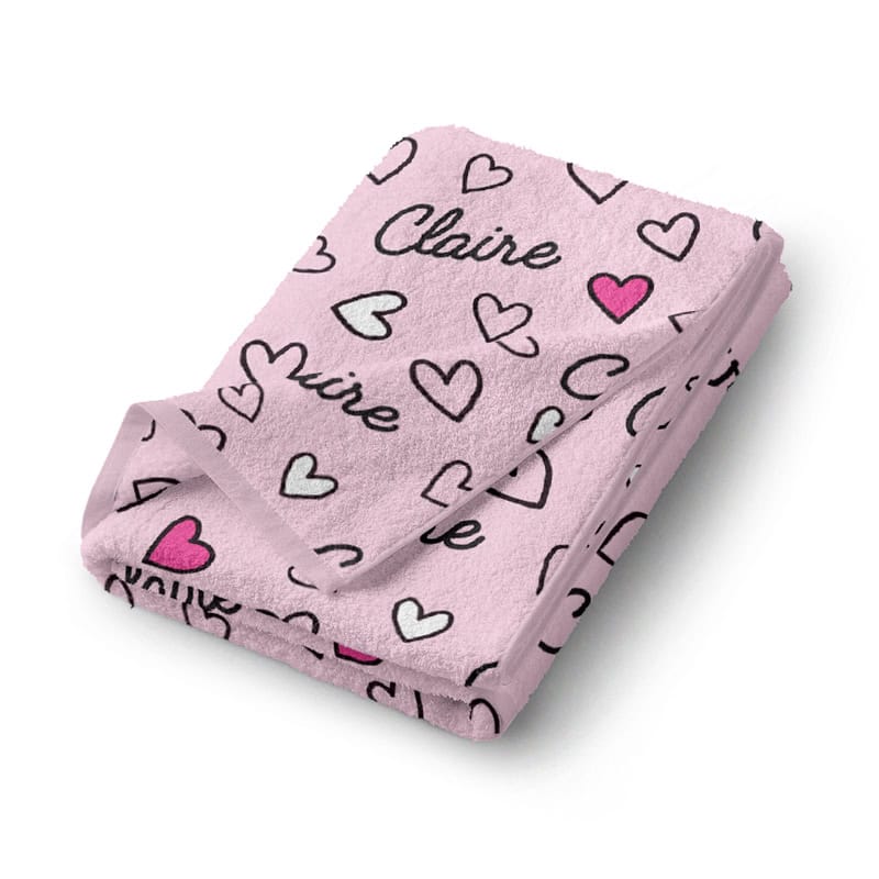 Adorable Hearts Bath Towel Folded