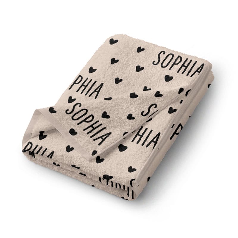 Black Hearts Bath Towel Folded