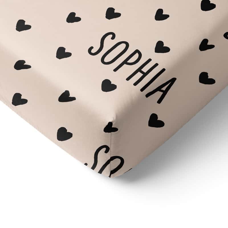 Black Hearts Crib Sheet Corner