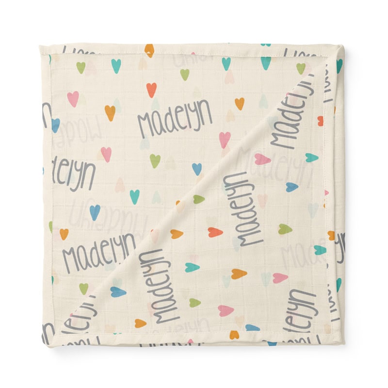Colorful Hearts Baby Swaddle Folded