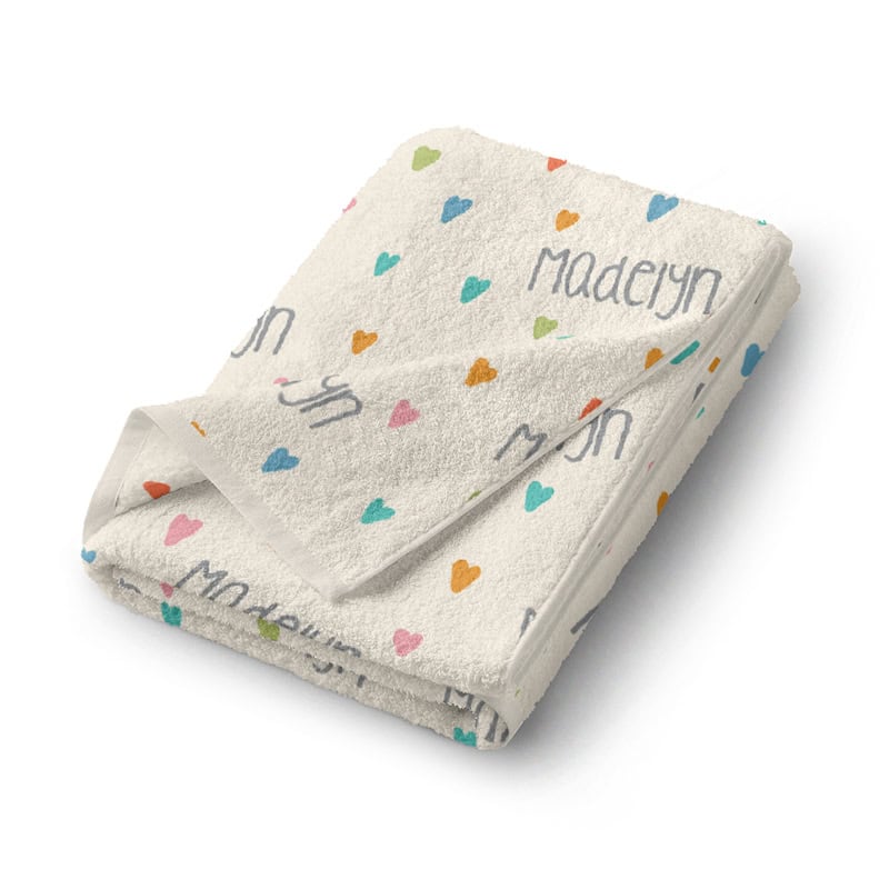 Colorful Hearts Bath Towel Folded