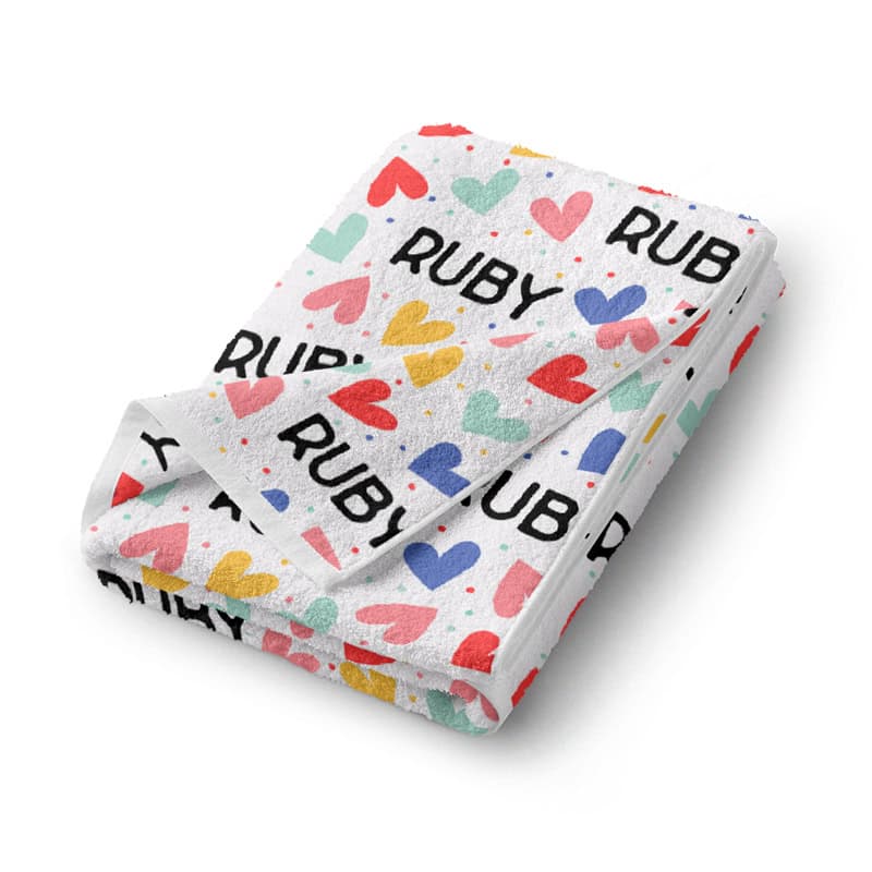 Vibrant Hearts Bath Towel Folded