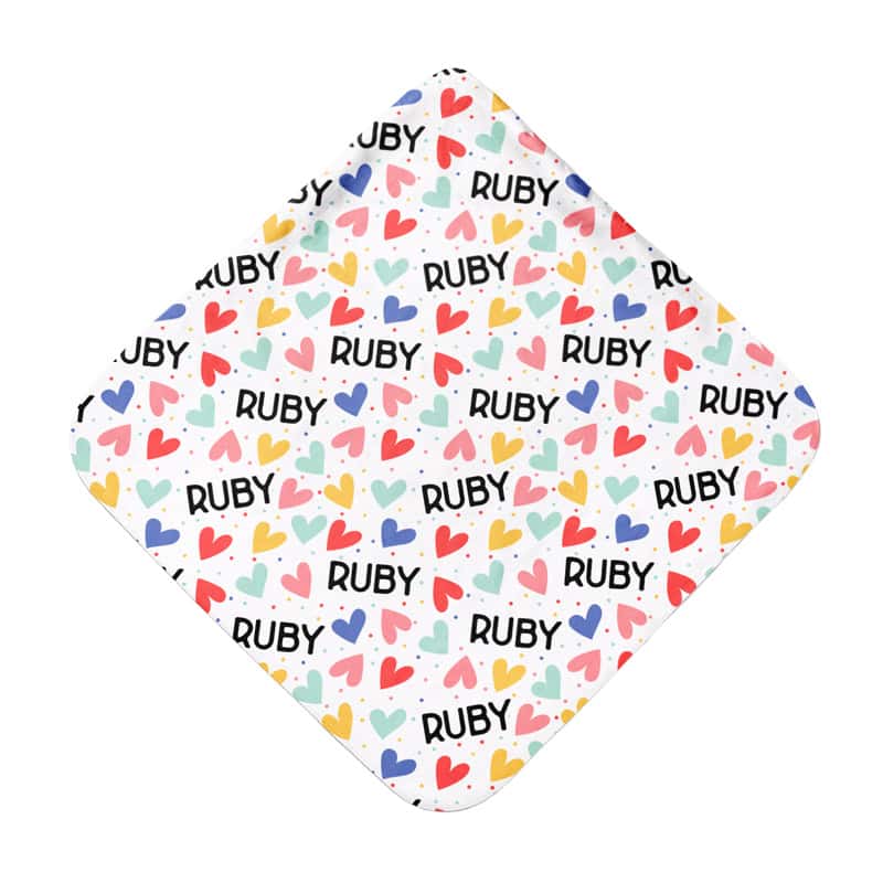 Vibrant Hearts Hooded Towel Back